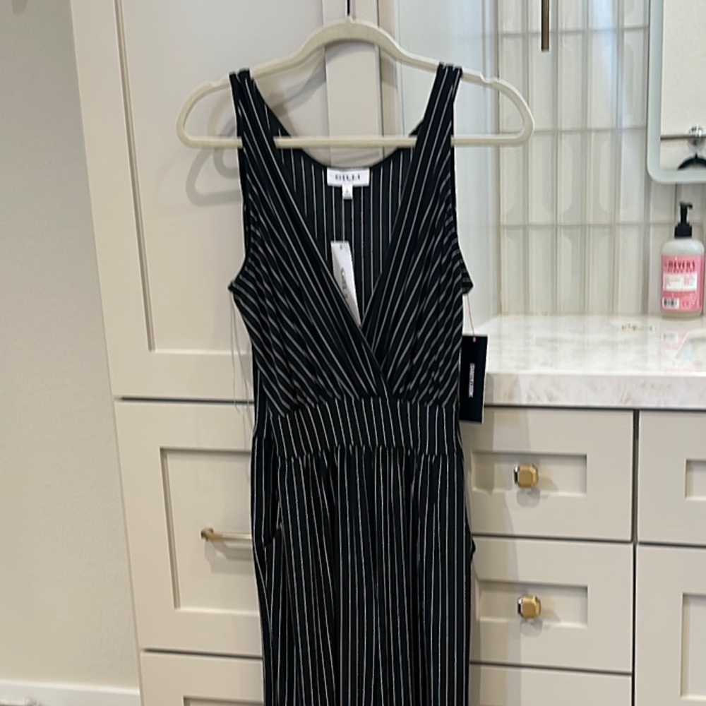 Gilli Black Jumpsuit with White Pinstripes